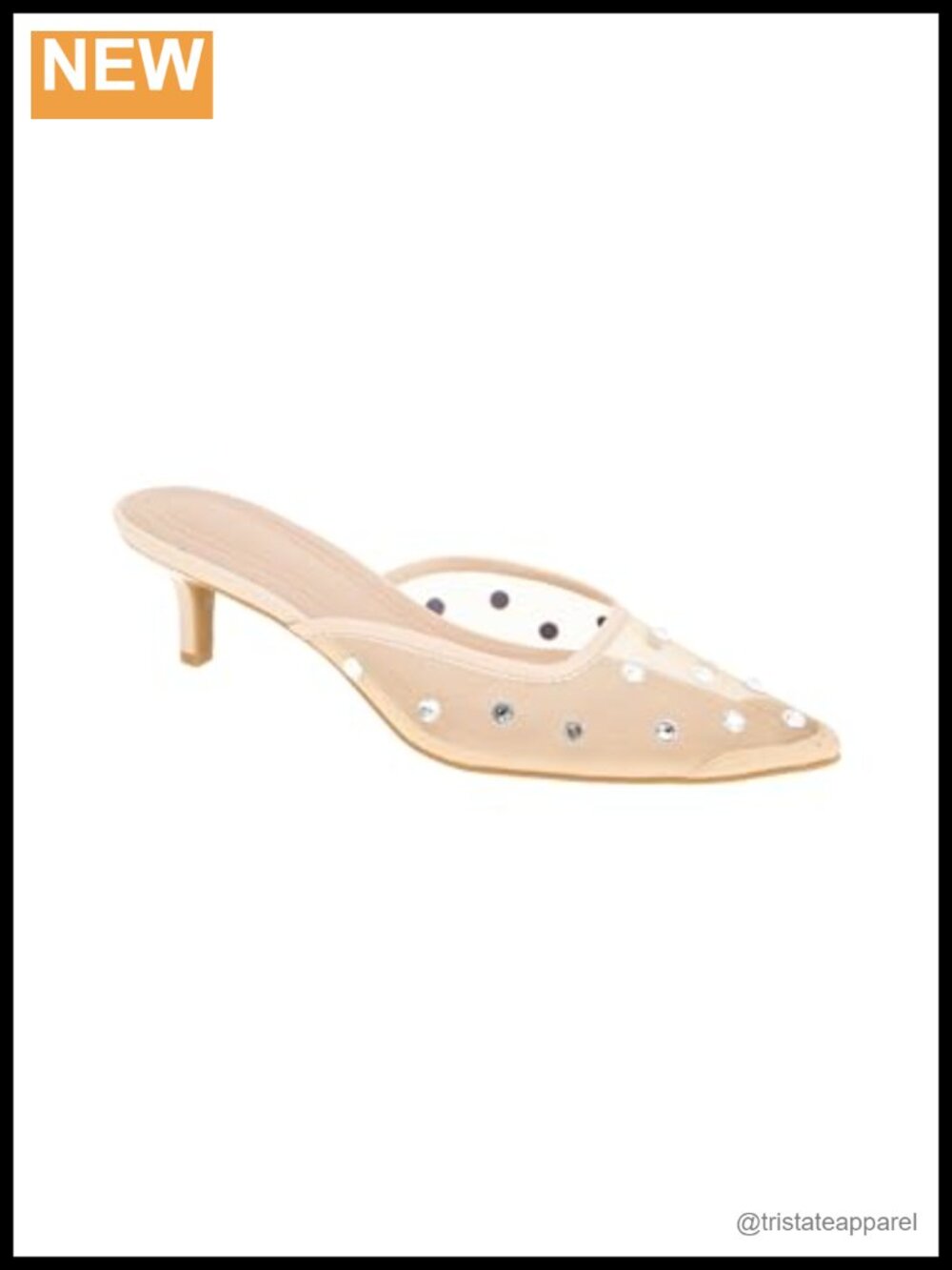 Pointed Toe Mesh Rhinestone Kitten Heel Mule